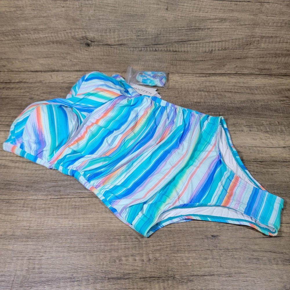 Jantzen Womens Multicolor Swimsuit Layered Cocktail Bandeau One-Piece (Sz 8) - Picture 2 of 8